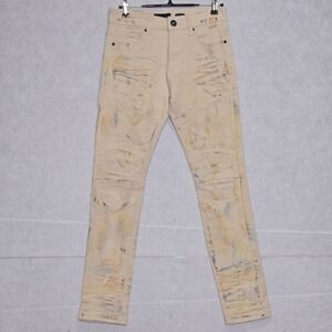 Waimea Skinny Fit Jeans Boys 12 Beige Paint Splatter Distressed Moto